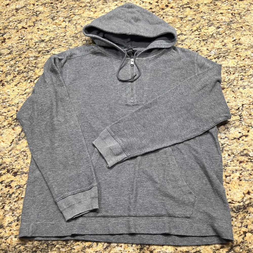 Vince Mens Waffle Knit Quarter Zip Hoodie Gray Pullover‎ Sweater Large L